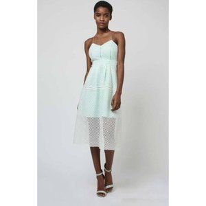 TOPSHOP midi Dress A-line  Sze 8 Plunge mesh mint, white cocktail prom crossback